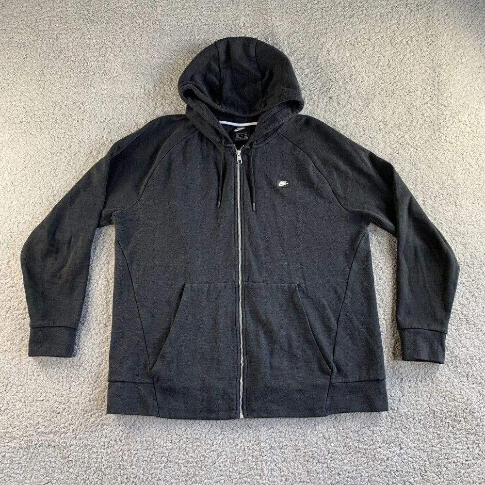 Nike Hoodie Sweatshirt Mens XL‎ Full Zip Jacket Swoosh Modern Black Athletic